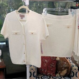 French Connection Cream Cardigan and Skirt Set Medium NWT